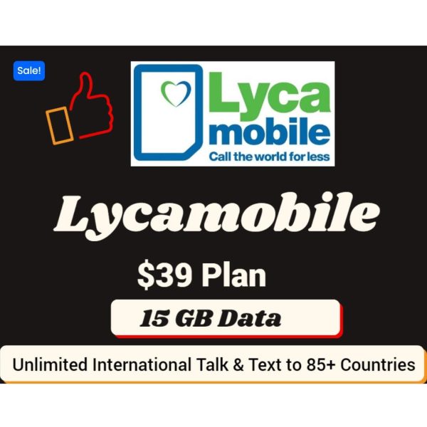 美国莱卡Lyca mobile USA 39 美元 eSIM Sim 实体卡套餐（含 15 GB 数据）批发零售代充值全球发货