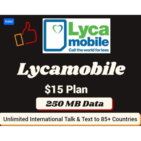 美国莱卡Lyca Mobile USA 预付费 eSIM 15 美元套餐250 MB 数据/Sim实体卡批发充值全球发货